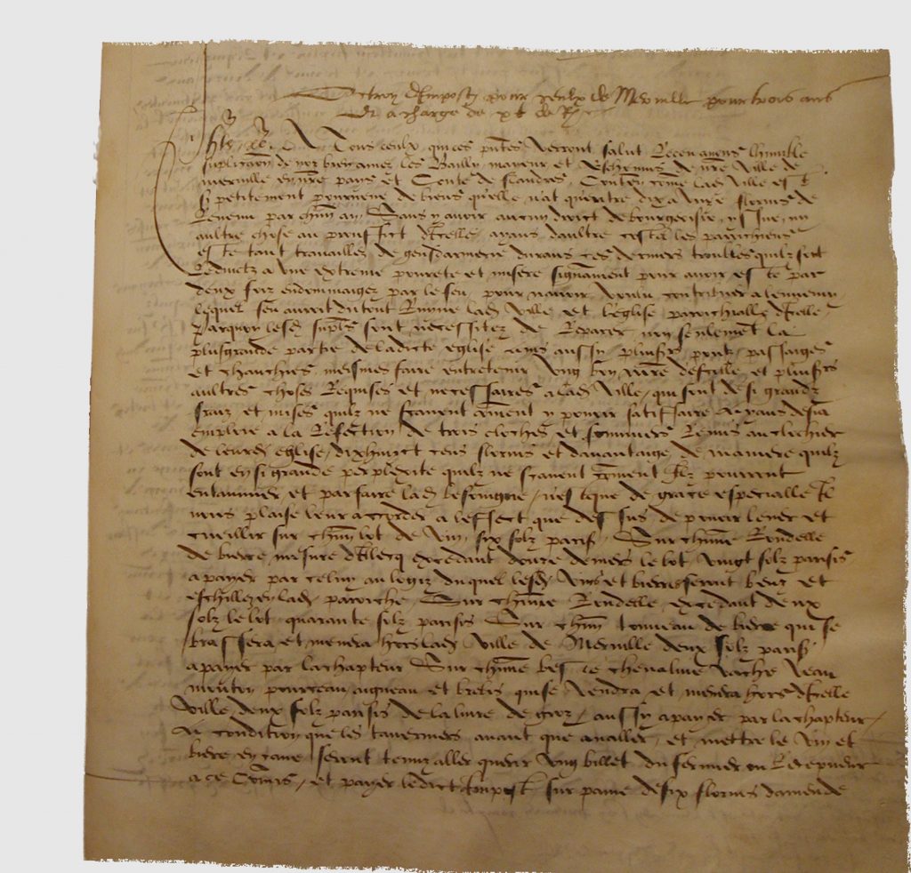 Octroi d’impôts de 3 ans accordé à la ville de Merville en janvier 1585